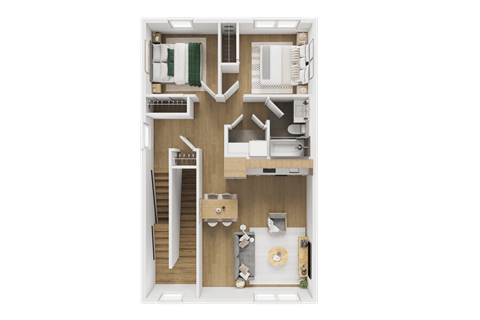 Floor plan for 2 beds, 1 bath, 901 sqft